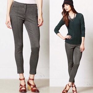 Cartonnier • Anthro herringbone skinny pants grey brown stretch front seam ankle